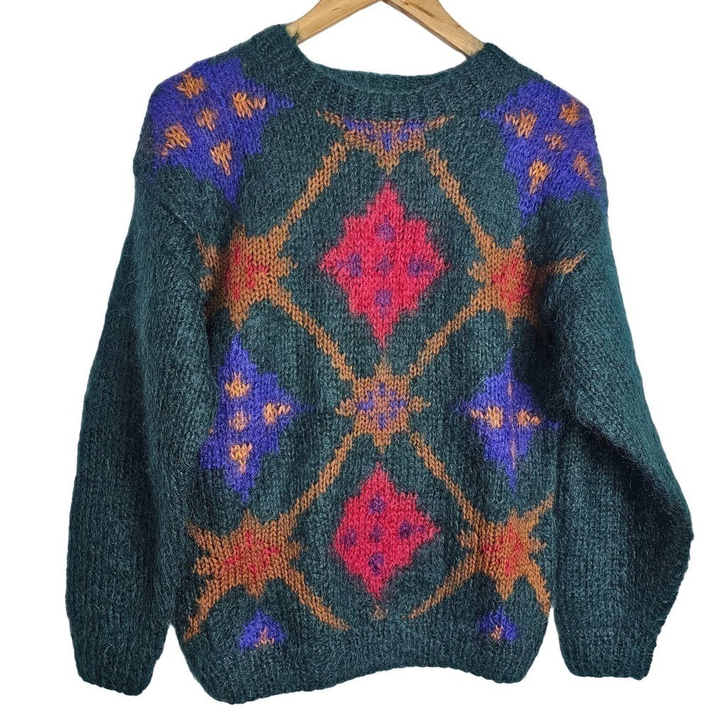 Vintage 90s Collections Sweater Womens Small Mohair Wool Colorful Hand Knit